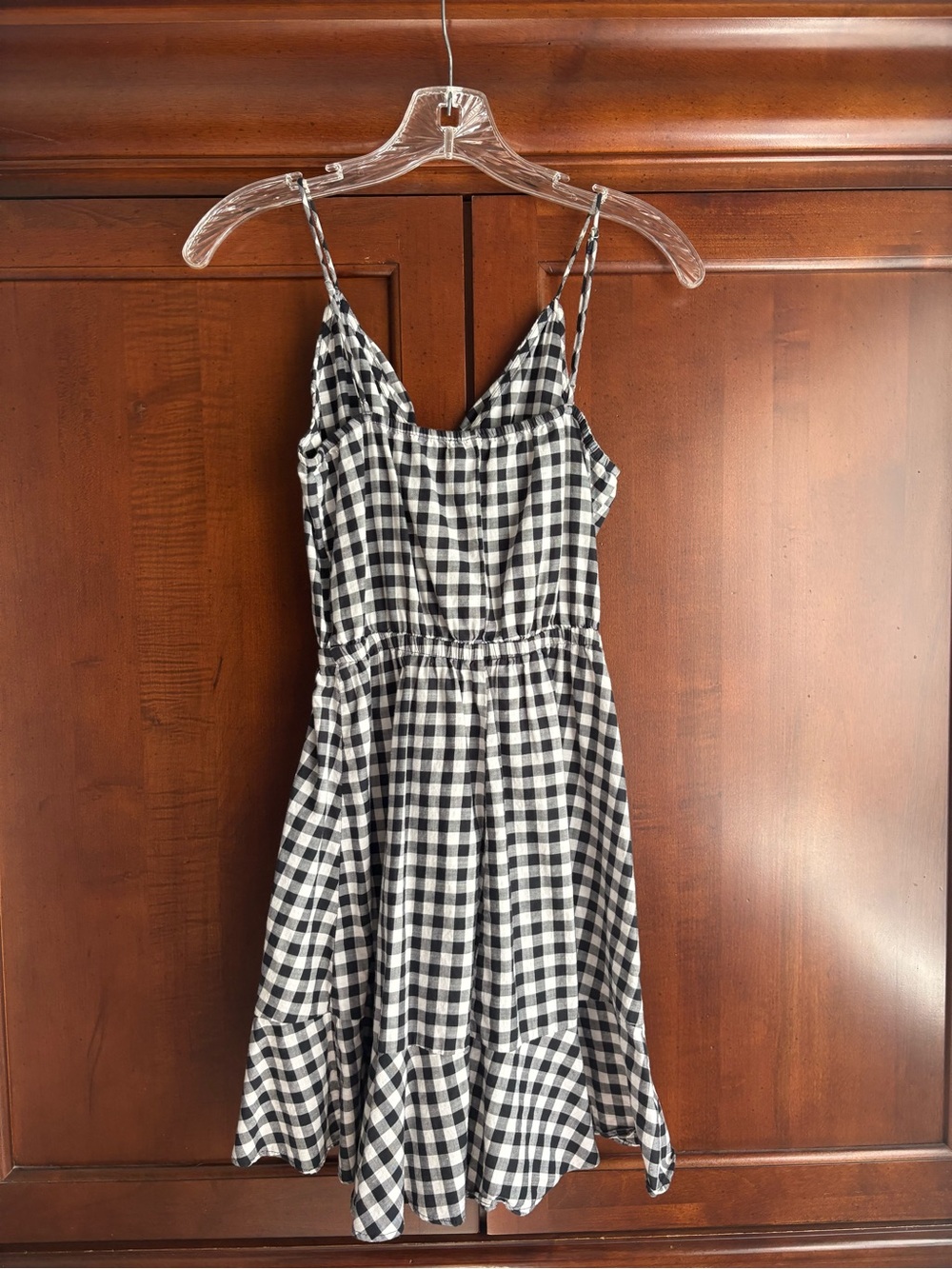 Express Black and White Gingham Ruffle Strap Dress - Picture 5 of 6
